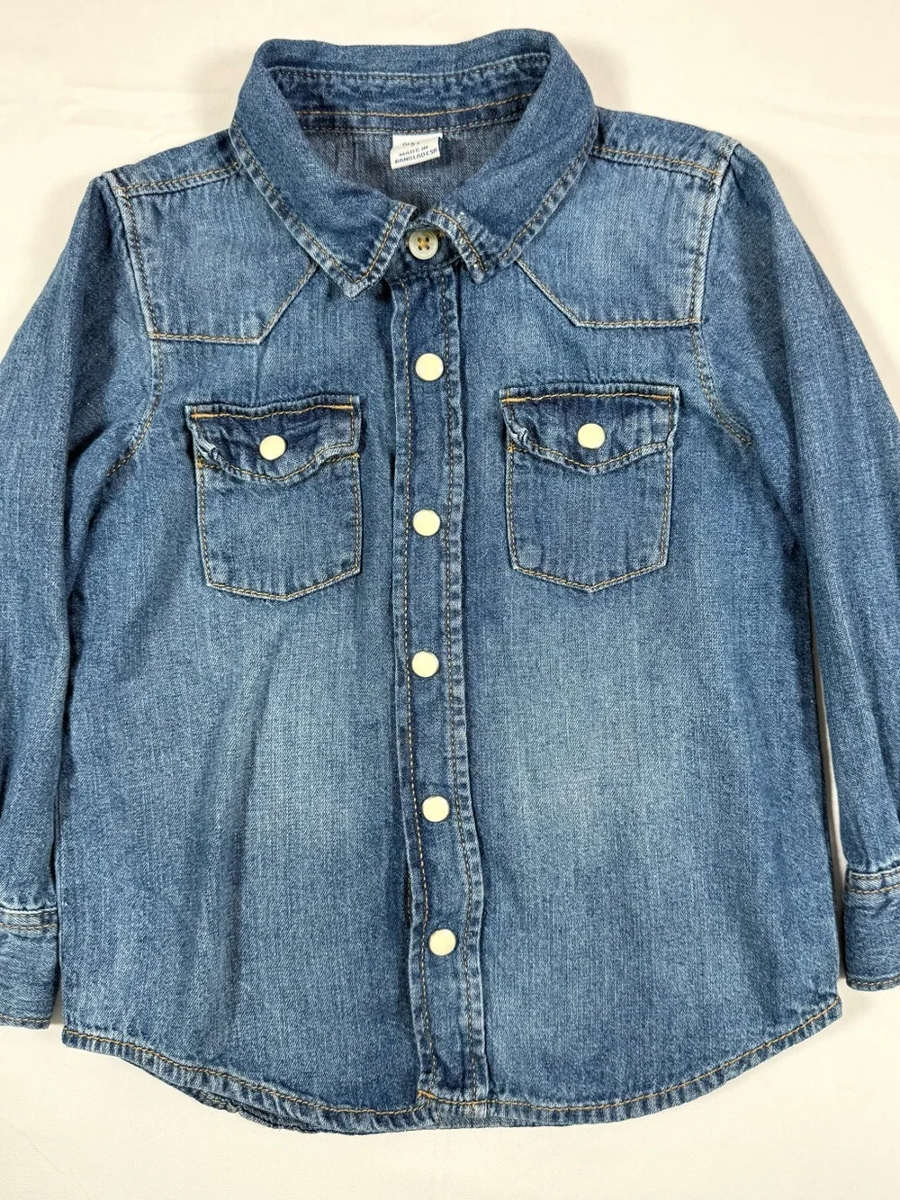 OLD NAVY Boys Western Denim Snap Shirt 3T Chambray Pearl Snap Button Down Cowboy